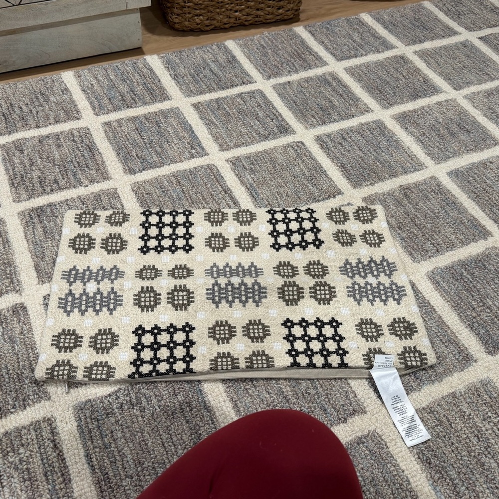 West Elm Cream pillow cover with Black, brown, and Gray Geometric Motif